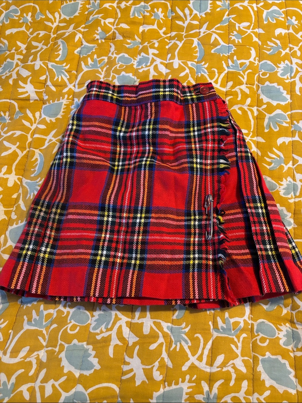 Vintage Plaid Pleated Wrap Skirt Toddler Wool Kilt Red Tartan